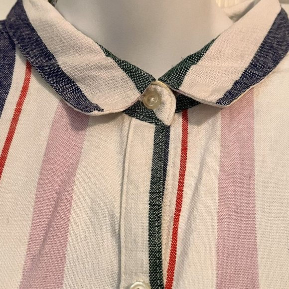 Linen Blend Stripe Collared Full Button Front Shirt Dress Slip Lining XXL - Picture 3 of 10